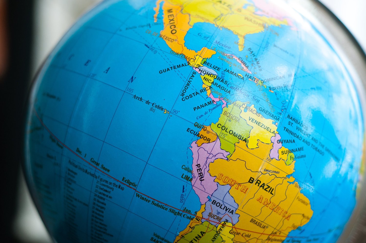 Globe turned to South America